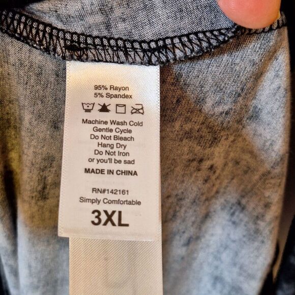 LuLaRoe Womens Tie Neck Stretch Tie Dye Top Size 3XL Gray Black 3/4 Sleeve Knit - Picture 7 of 9